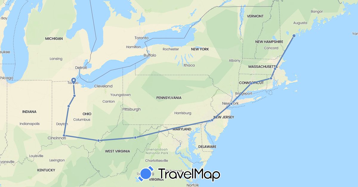 TravelMap itinerary: cycling in United States (North America)